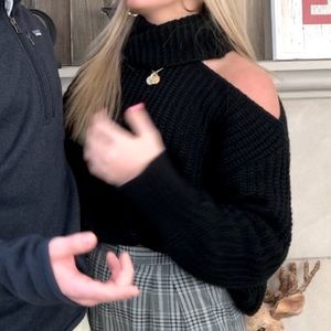 Open shoulder turtle neck sweater